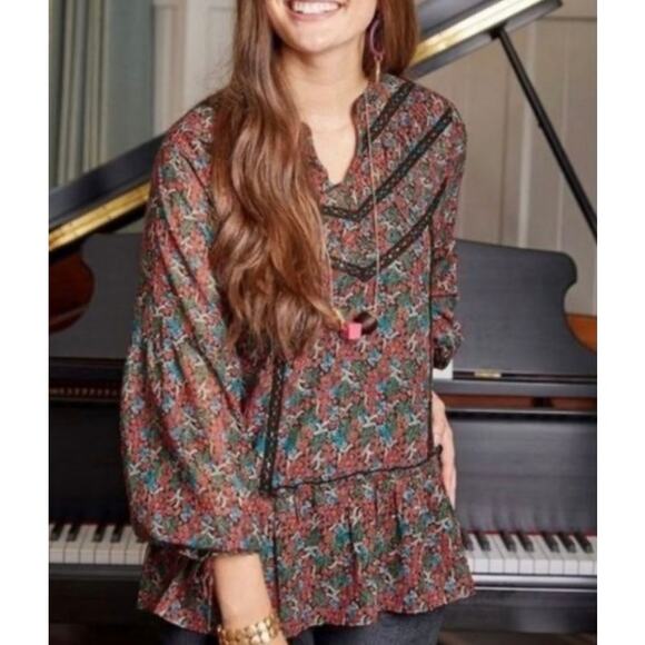 Matilda Jane Womens Carol Blouse Top Size XL Embroidered Floral Flowy Red - Picture 2 of 8